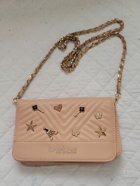 bebe Pink Quilted Crossbody with Gold Chain & Charms
